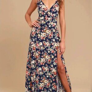 Lulus Everlasting Bliss Navy Blue Floral Print Maxi Dress